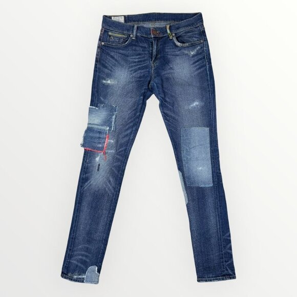Polo Ralph Lauren Patchwork Tompkins Skinny Women's Distressed Denim Jeans Blue - Picture 1 of 9